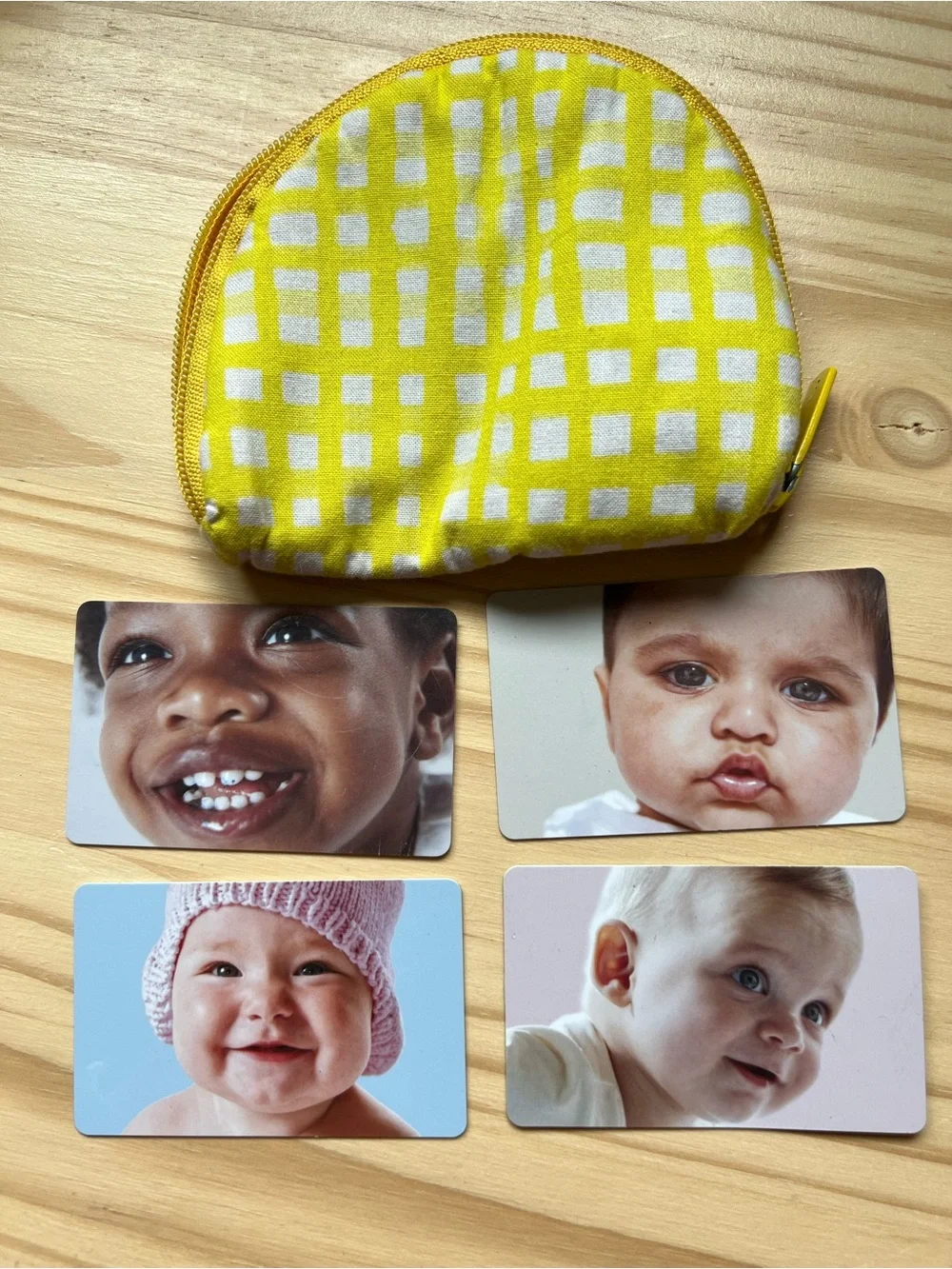 Lovevery yellow checkered coin purse